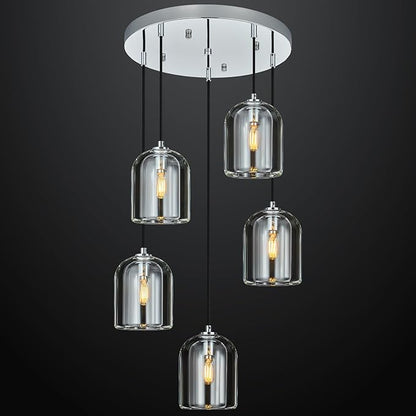 Modern Chrome Pendant Lights Kitchen Island Ceiling Chandelier Indoor Crystal Hanging Light Fixtures for Dining Room Kitchen Living Room Bedroom（5Light）