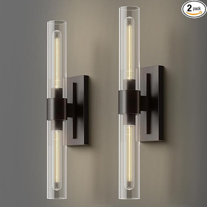 Brass Wall Sconces Set of 2, Bathroom Sconces Wall Lighting, Black Sconces Wall Lighting with Clear Glass Wall Lamp,Wall Mount Lamps Wall Lights for Vanity Light Bedroom Living Room Hallway