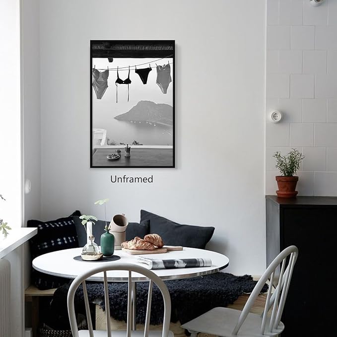 Black and White Photography Canvas Wall Art, Summer Coastal Hanging Bikini Aesthetic Poster, Vintage Trendy Beach Landscape Picture, Museum Photo Art Coastal Print for Bedroom 24x36in Unframed