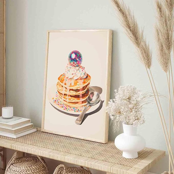 Vlolvfe Dessert Cake Wall Art Sweet Breakfast Poster Food Poster Dessert Painting Food Aesthetic Wall Art Trendy Disco Ball Picture Pink Disco Kitchen And Bakery Room Decor 16x24inch No Frame