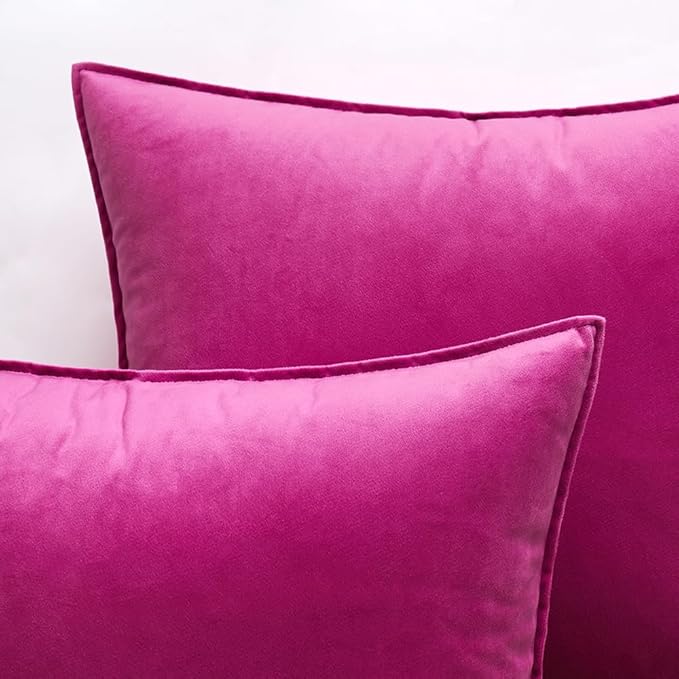 MIULEE Pack of 2 Decorative Velvet Throw Pillow Cover Soft Pillowcase Solid Square Cushion Case for Spring Sofa Bedroom Car 20x20 Inch 50x50 Cm Hot Pink