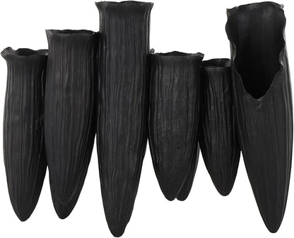 Deco 79 Ceramic Abstract Decorative Vase Floral Inspired 10 Openings Centerpiece Vase with Linear Grooves, Flower Vase for Home Decoration 13" x 5" x 11", Black