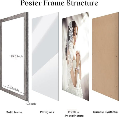 20x30 Frame Rustic Grey, 30x20 Picture Poster Frame, Horizontal Vertical Hanging, Large 20 by 30 Wall Gallery Family Concert Portrait Photo Frame Anniversary/Birthday/Wedding/Thank you/Christmas Gift