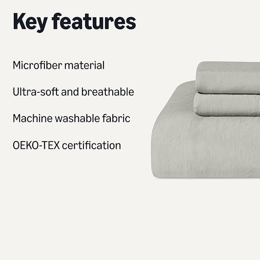 Amazon Basics Brushed Microfiber Comforter Set, Extra Soft with Natural Texture, 3-Piece, King, Grey