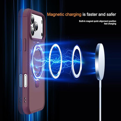 Compatible with iPhone 17 Pro Case with Invisible Magnetic O-Ring Stand Military-Grade Translucent Phone Case for iPhone 17 Pro 6.3" [Compatible with Mag-Safe][Great Grip Feeling], Wine Red