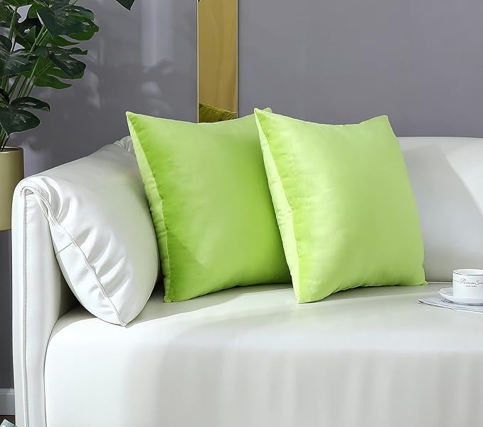 mixeoo Comfy Lime Green Throw Pillow Covers Decorative Square Solid Thick Velvet Super Soft Cushion Cases Home Decor for Sofa Couch Living Room Chair, Set of 2, 20 x 20 Inch