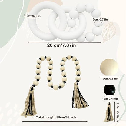 2 pcs Decorative Wood Knot Link Chain and Bead Decor, White Wooden Knot Decor for Coffee Table Farmhouse Decortive for Home Boho Modern Shelf Decortion(White)
