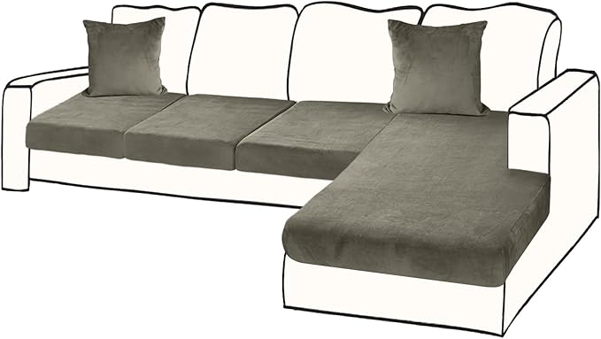 Sectional Couch Covers for 4-Piece Seat Cushion Velvet Separate L Shape Couch Cover Stretch Sofa Slipcover with 2 Pieces Pillowcases Furniture Protector (Sofa 3 Seater + 1 Chaise, Olive Green)
