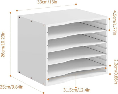 Bamjoy Bamboo 5 Tier Desktop Organizer, Paper Organizer Mail Sorter, File Holder Letter Document Storage with Adjustable Shelves for School Home Office, White