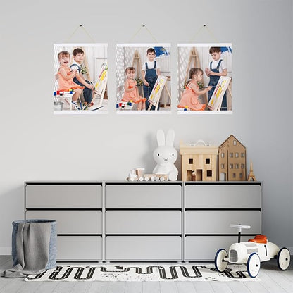 YK artwood 3 Pack Magnetic Poster Hanger Frame White, 8x10 8x12 8x16 Poster Frame Wood Wooden Magnet Print Posters Dowel Scroll Hanger Hangers Hanging Kit for Walls Map Canvas Artwork