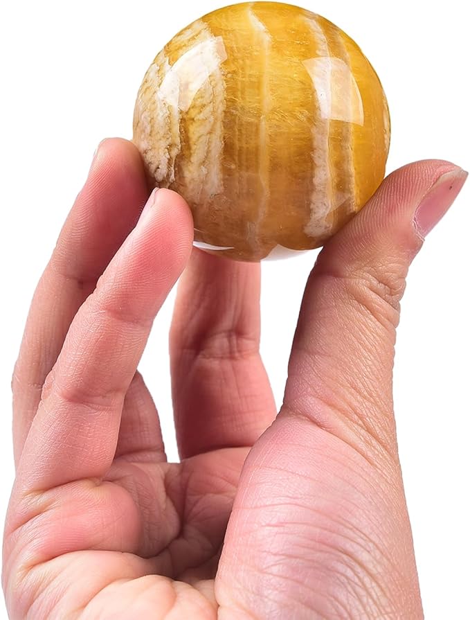 JIC Gem Natural Yellow Fluorite Crystal Sphere Crystal Decorative Ball with Wooden Stand Meditation Balls for Witchcraft Reiki Gift 40-50mm