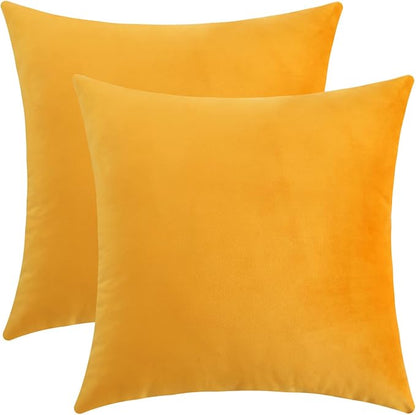 Jeneoo Comfy Soft Thick Velvet Throw Pillow Cases for Sofa Couch, Decorative Solid Square Cushion Covers for Bedroom Car (Golden Yellow, 20 x 20 Inches, 2 Pieces)