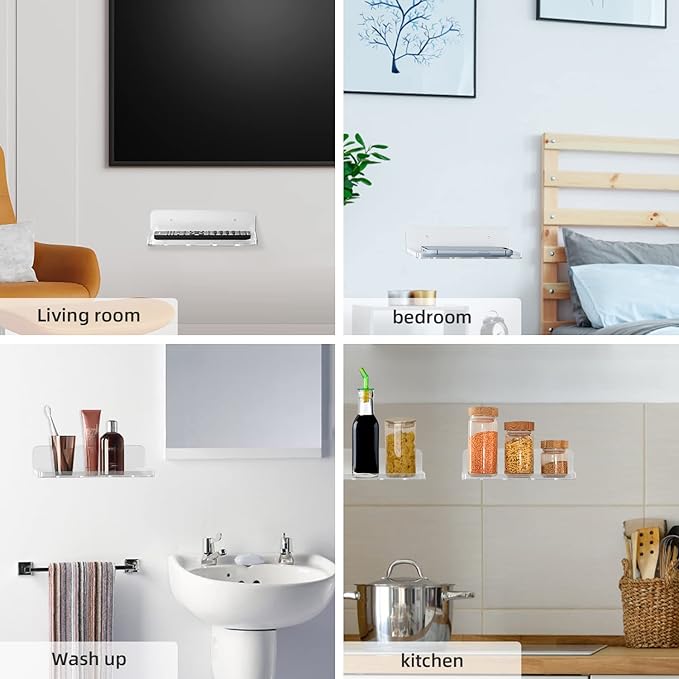 Acrylic Wall Mount Shelf for Camera 2 Pack Baby Monitor Wall Mounted Storage Shelf in Bathroom Bedroom Kitchen, Clear Acrylic Floating Shelves Flexible Use for Wall Space