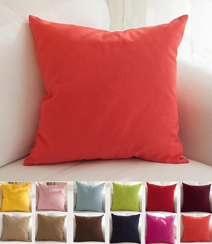 TangDepot Cotton Solid Throw Pillow Cover, 12 inch x 12 inch, Coral