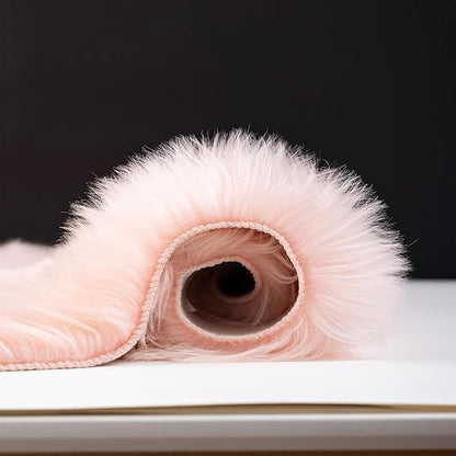 Faux Fur Small Rug 2 x 3 ft Pink Shaggy Sheepskin Machine Washable Fuzzy Area Rug Super Soft Fluffy Plush Carpet for Bedroom Living Room Floor Nursery Kids Room Bedside Rug