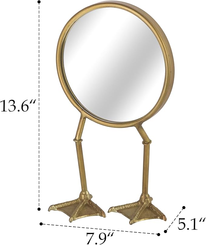NIKKY HOME Vintage Gold Vanity Round Mirror with Duck Feet Stand, Antique Makeup Desk Small Tabletop Mirror for Bedroom Living Room Dressing Room