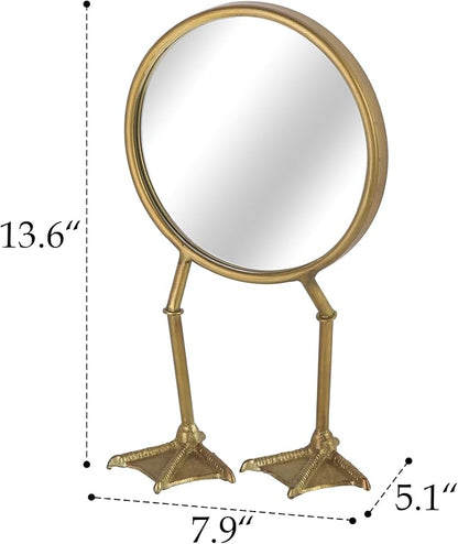 NIKKY HOME Vintage Gold Vanity Round Mirror with Duck Feet Stand, Antique Makeup Desk Small Tabletop Mirror for Bedroom Living Room Dressing Room