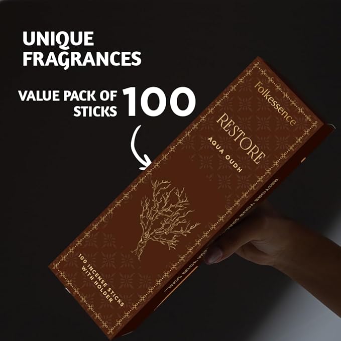 Folkulture Incense Sticks with Holder (100 Sticks)| Oud Luxury Incense Stick For Meditation, Aromatherapy, Prayer, Gifts for Women | No Charcoal,Organic,Non Toxic, 45 Mins, Long Burning Insence-Sticks