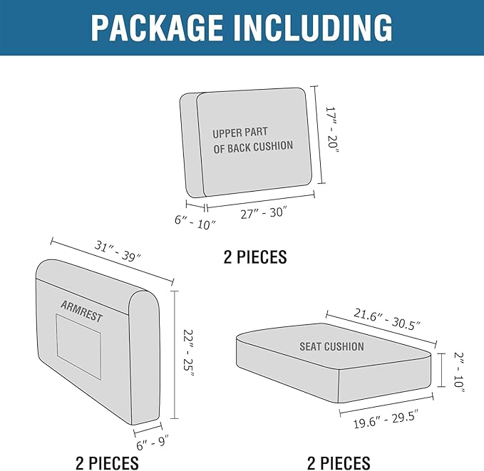 H.VERSAILTEX Multi-Pieces Sofa Covers Stretch Couch Covers Form Fitted Seats and Back Cushions Covers (2 Seat Covers Plus 2 Back Cusion Covers, Bonus 2 Armrest Covers), Cream