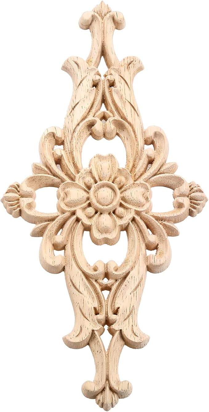 MUXSAM Wood Carved Appliques Furniture Decorative Onlays, 1Pc Unpainted DIY Center Carving Decal for Door Wall Ceiling Cabinet Dresser Mirror Bed Mantel Bench Decoration, 20x10cm/7.8"x3.94"