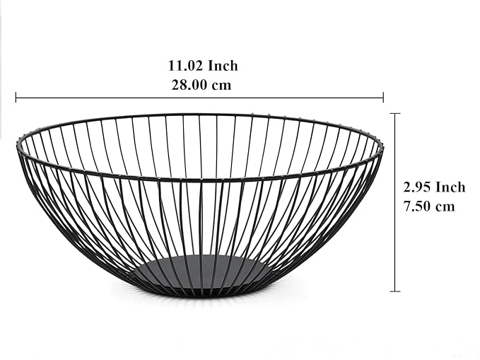 HOMQUEN Fruit Basket, Fruit Bowl, Metal Wire Fruit Basket for kitchen, Fruit Bowl for Kitchen Counter, Basket for Fruits, Vegetables, Breads, Snacks, Kitchen Gadgets (Round Short, Black)