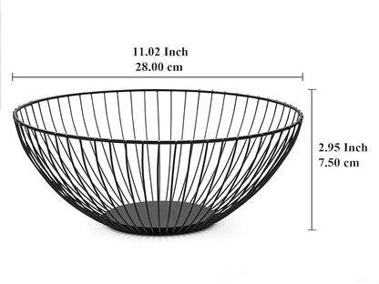 HOMQUEN Fruit Basket, Fruit Bowl, Metal Wire Fruit Basket for kitchen, Fruit Bowl for Kitchen Counter, Basket for Fruits, Vegetables, Breads, Snacks, Kitchen Gadgets (Round Short, Black)