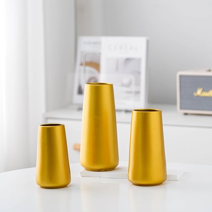 Gold Vase - 10" Gold Ceramic Flower vase for Home/Table/Accent Decor, Minimalist Modern Vases for Centerpieces, Room Decor, Living Room, Bedroom