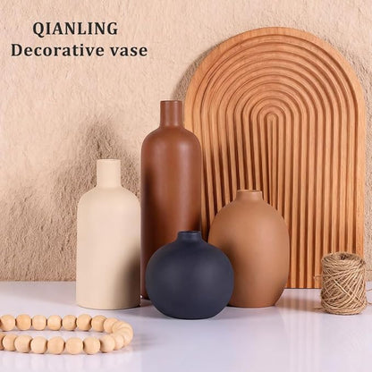 Ceramic Vase Set of 4, Modern Vases Home Decor, Neutral Decorative Vase for Bouquet Pampas Grass Dried Fresh Flowers, Small Vase for Living Room, Kitchen, Bedroom, Bathroom, Entryway Mantel, Decor