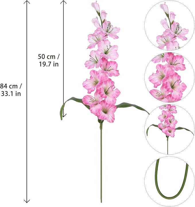IPOPU Fake Flowers Pink Gladiolus Artificial Flowers 5PCS Silk Gladiolus with Long Stem 33" Light Pink Artificial Flowers for Wedding Home Party Table Floral Arrangement (Light Pink)