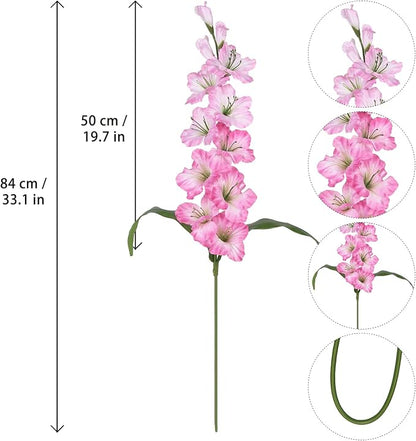 IPOPU Fake Flowers Pink Gladiolus Artificial Flowers 5PCS Silk Gladiolus with Long Stem 33" Light Pink Artificial Flowers for Wedding Home Party Table Floral Arrangement (Light Pink)