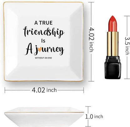 Friendship Gift Best Friend Birthday Gifts for Women Friends Trinket Dish Ceramic Jewelry Tray Decorative Rings Unique Forever,A True Friendship is a Journey Without an end