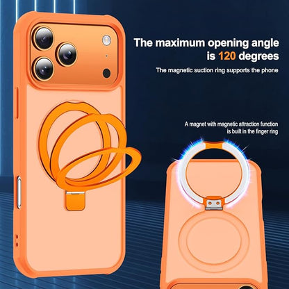 Compatible with iPhone 17 Pro Case with Invisible Magnetic O-Ring Stand Military-Grade Translucent Phone Case for iPhone 17 Pro 6.3" [Compatible with Mag-Safe][Great Grip Feeling],Orange