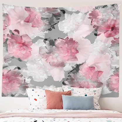 BULOR Peony Flower Pink Grey Tapestry Wall Hangings, Watercolor Floral Peonies Poster Tapestry For Kids Student Bedroom Living Room Dorm Man Cave Background 80x60inch