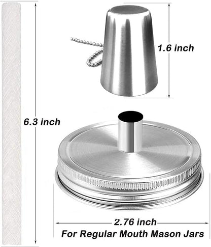 Mason Jar Tabletop Torch Kits,6 Pack Regular Mouth Lids with Protective Tube,Long Life Fiberglass Wicks and Caps,Outdoor Oil Lamp Lights for Home Patio Garden Halloween Christmas Projector Decor