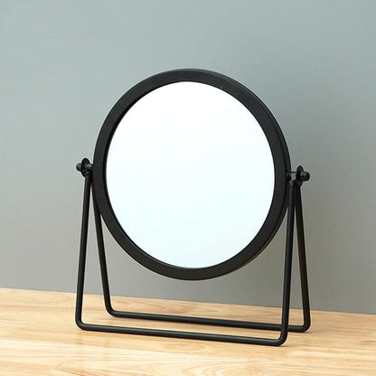 Iron Tabletop Makeup Mirror, Round Swivel Desktop Stand Mirror, 360°Rotation One-Sided Dressing Table Mirror (Black)