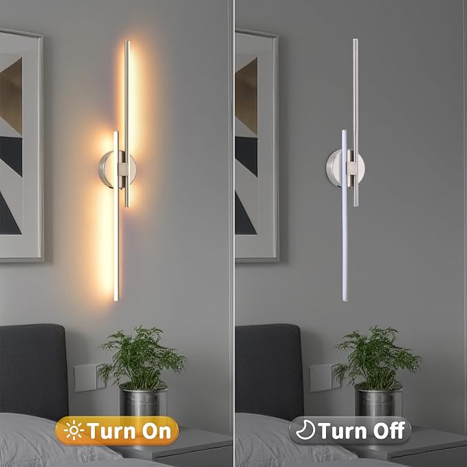 Battery Operated Wall Sconce set of 2, USB Rechargeable Wireless Sconces with Remote Control, LED Dimming Wall Lamp 3 Color/Timer/Memory, 31.4 Inch Brushed Nickel Wall Lights for Bedroom Living Room