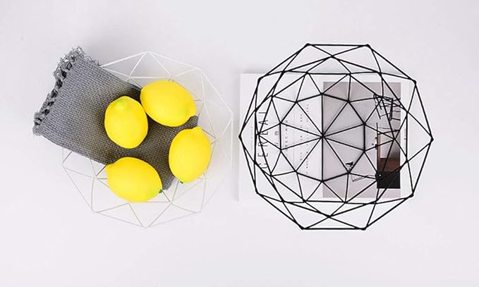 IBWell Geometric Metal Wire Fruit Bowl, Iron Arts Fruit Storage Baskets for Kitchen Counter (Black, Normal)