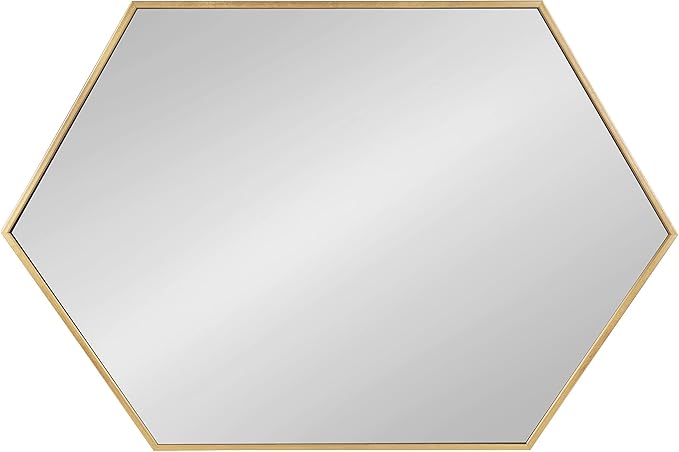 Kate and Laurel Rhodes Modern Hexagon Wall Mirror, 24" x 36", Gold, Chic Geometric Wall Mirror