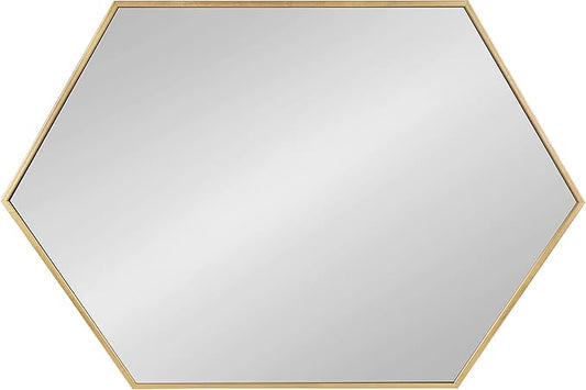 Kate and Laurel Rhodes Modern Hexagon Wall Mirror, 24" x 36", Gold, Chic Geometric Wall Mirror
