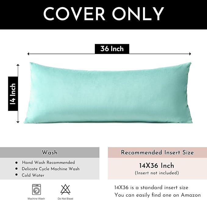 Artscope Luxury Velvet Lumbar Pillow Cover Super Soft Decorative Rectangle Pillowcases Soft Solid Cushion Cases for Couch Sofa Bedroom Car Decor 14x36 Inch Aqua Green