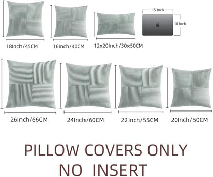 Fancy Homi 2 Packs Grey Blue Euro Decorative Throw Pillow Covers 24x24 Inch for Couch Bed Sofa, Rustic Farmhouse Boho Home Decor, Soft Corss Corduroy Patchwork Accent Big Square Cushion Case 60x60 cm