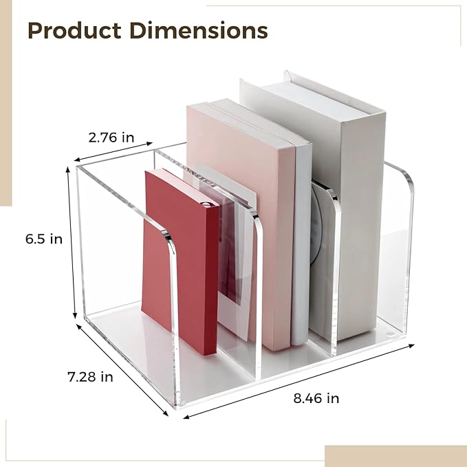 Clear Acrylic File Organizer, 3-Compartment Acrylic Magazine Holder, Desktop Book Holder Rack, Vertical Document Organizer, Ideal for Office Desk, Home, Classroom
