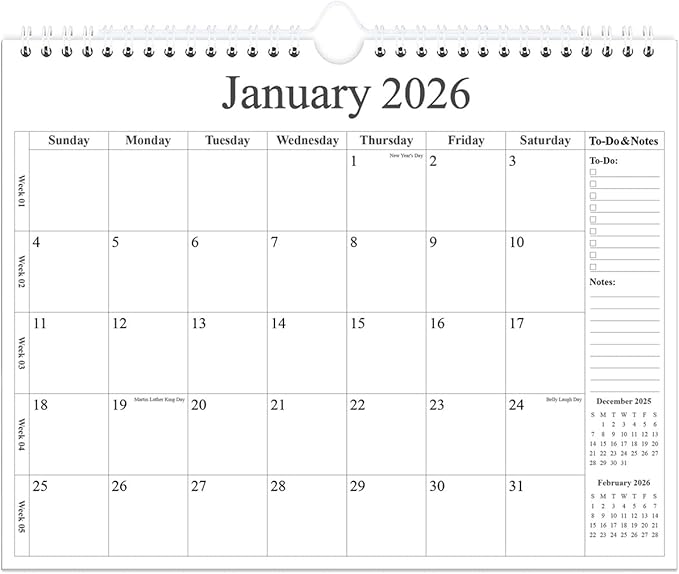 2026 Calendar - Wall Calendar 2026 from January 2026 - June 2027, 18 Months Calendar with Premium Paper, Twin-Wire Binding & Hanging Hook, 12" x 14.5", Black