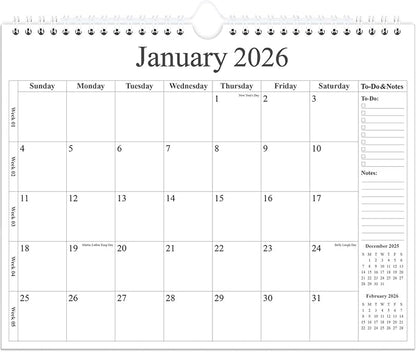 2026 Calendar - Wall Calendar 2026 from January 2026 - June 2027, 18 Months Calendar with Premium Paper, Twin-Wire Binding & Hanging Hook, 12" x 14.5", Black