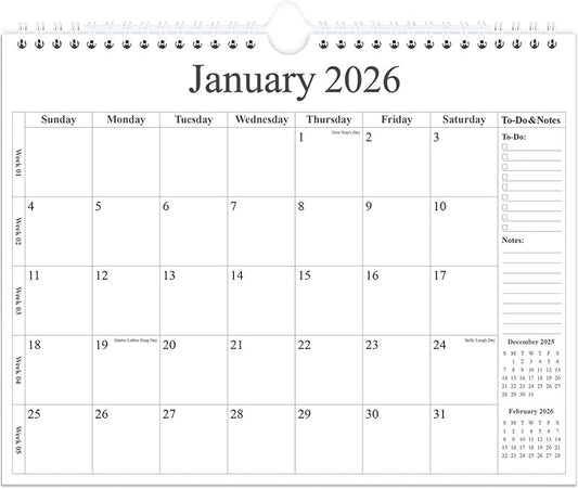 2026 Calendar - Wall Calendar 2026 from January 2026 - June 2027, 18 Months Calendar with Premium Paper, Twin-Wire Binding & Hanging Hook, 12" x 14.5", Black