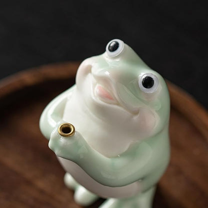 Frog Incense Holder for Sticks, Ceramic Incense Holder Cute Frog Figurines Incense Stick Holder, Insence-Sticks Burner Incense Burner Holder for Yoga Meditation Home Office Decor (without Ash Catcher)