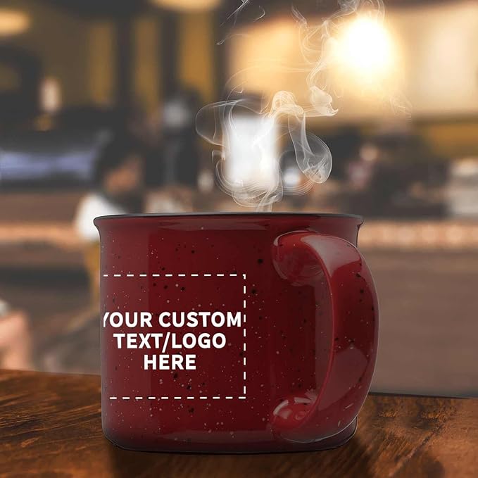 DISCOUNT PROMOS Custom Ceramic Campfire Coffee Mugs 13 oz. Set of 50, Personalized Bulk Pack - Perfect for Tea, Espresso, Cappuccino, Hot Cocoa - Maroon