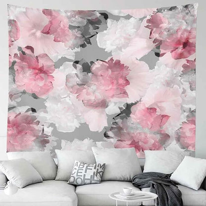 BULOR Peony Flower Pink Grey Tapestry Wall Hangings, Watercolor Floral Peonies Poster Tapestry For Kids Student Bedroom Living Room Dorm Man Cave Background 80x60inch