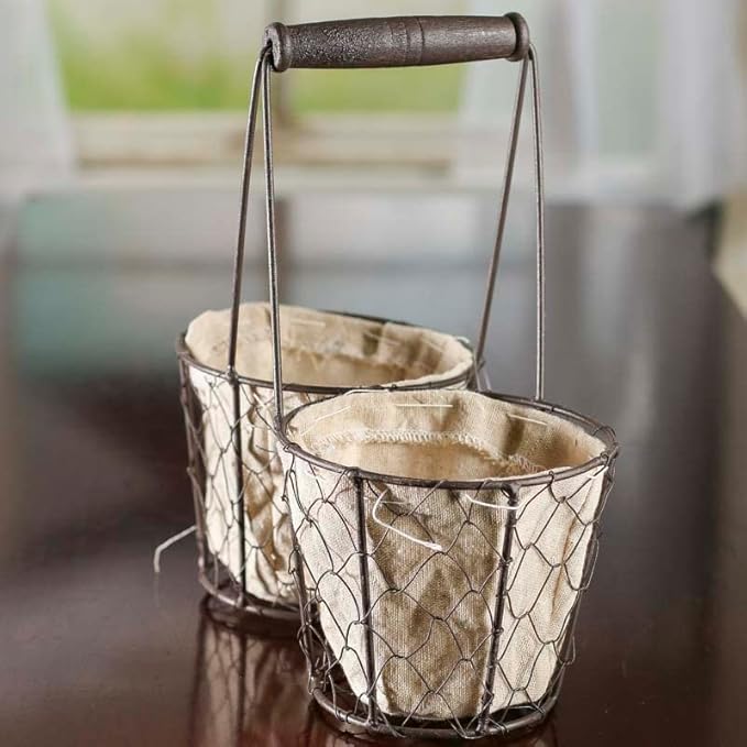 Factory Direct Craft Square Brown Chicken Wire Double Basket with Natural Linen Liner. for Cottage, Coastal or Farmhouse Style Home Decor