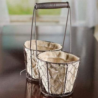 Factory Direct Craft Square Brown Chicken Wire Double Basket with Natural Linen Liner. for Cottage, Coastal or Farmhouse Style Home Decor